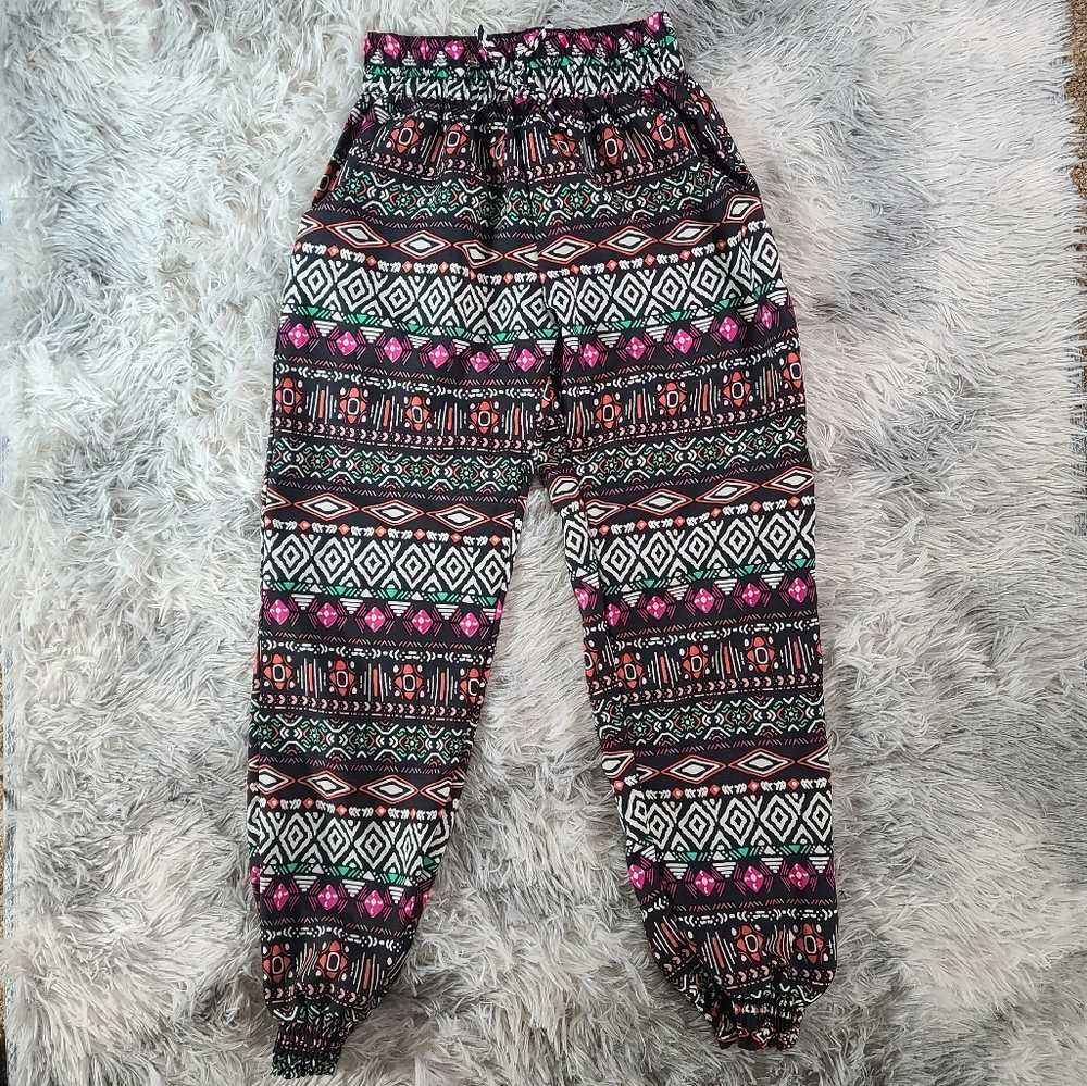 Pony Tails Girls Lightweight Pull On Multi Pattern Pants Size 7/8